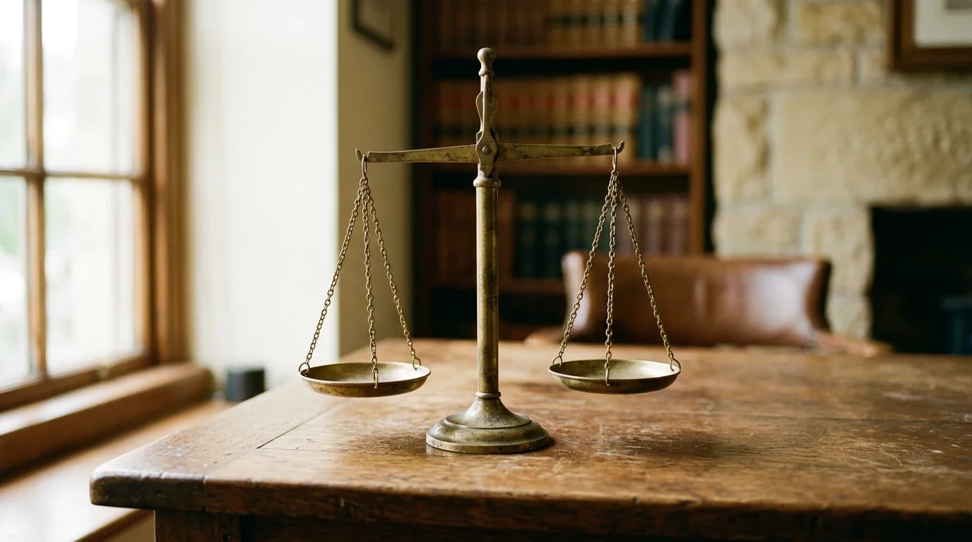 Balanza de justicia abstracta sobre un fondo neutro con tonos institucionales