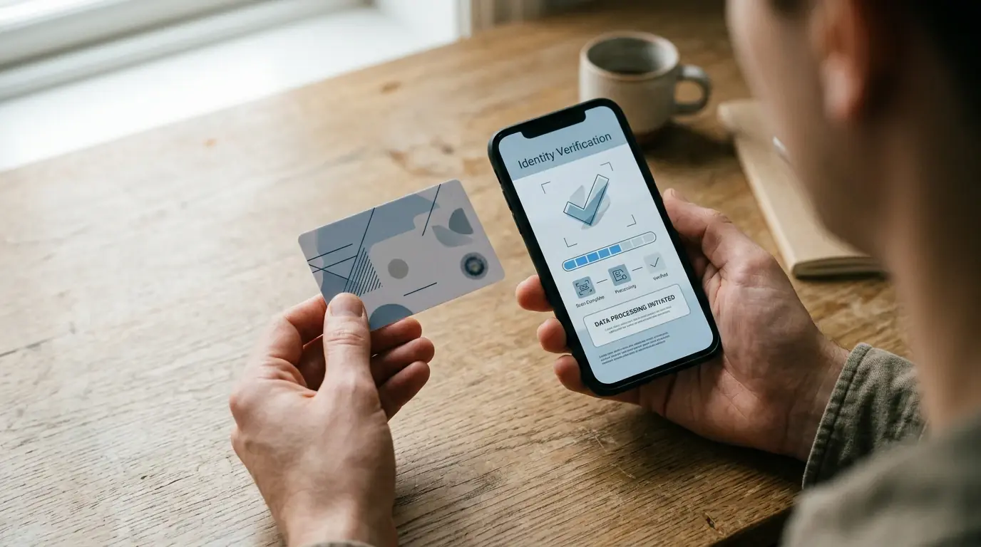 Concepto visual del proceso de verificación de documentos de identidad