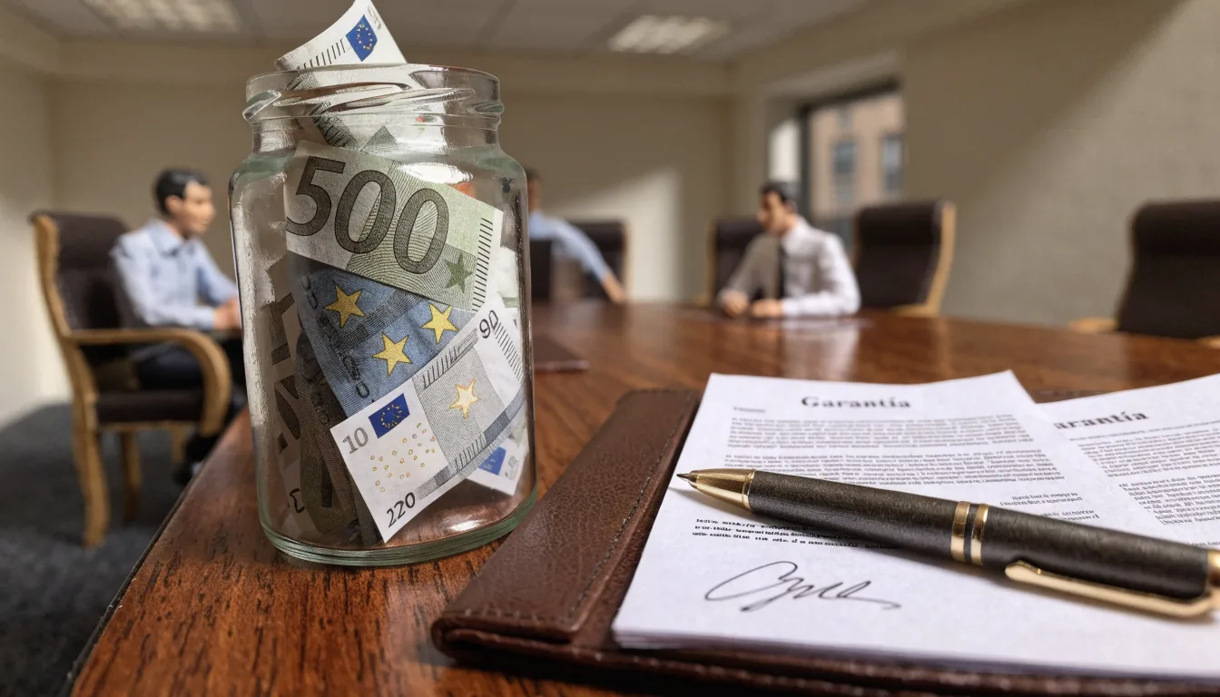 Fianza económica en un despacho corporativo con documentos firmados