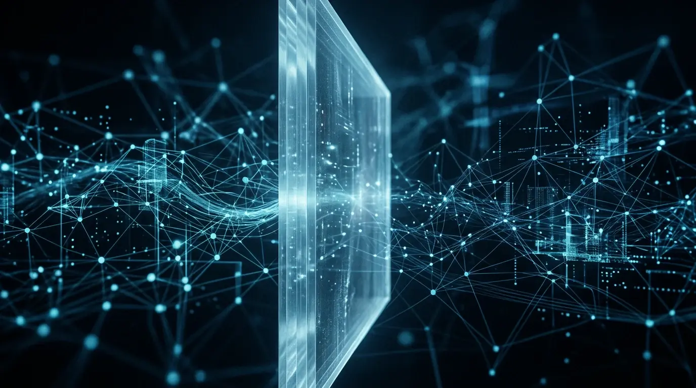 Concepto visual de un muro fronterizo simbólico entre dos espacios digitales
