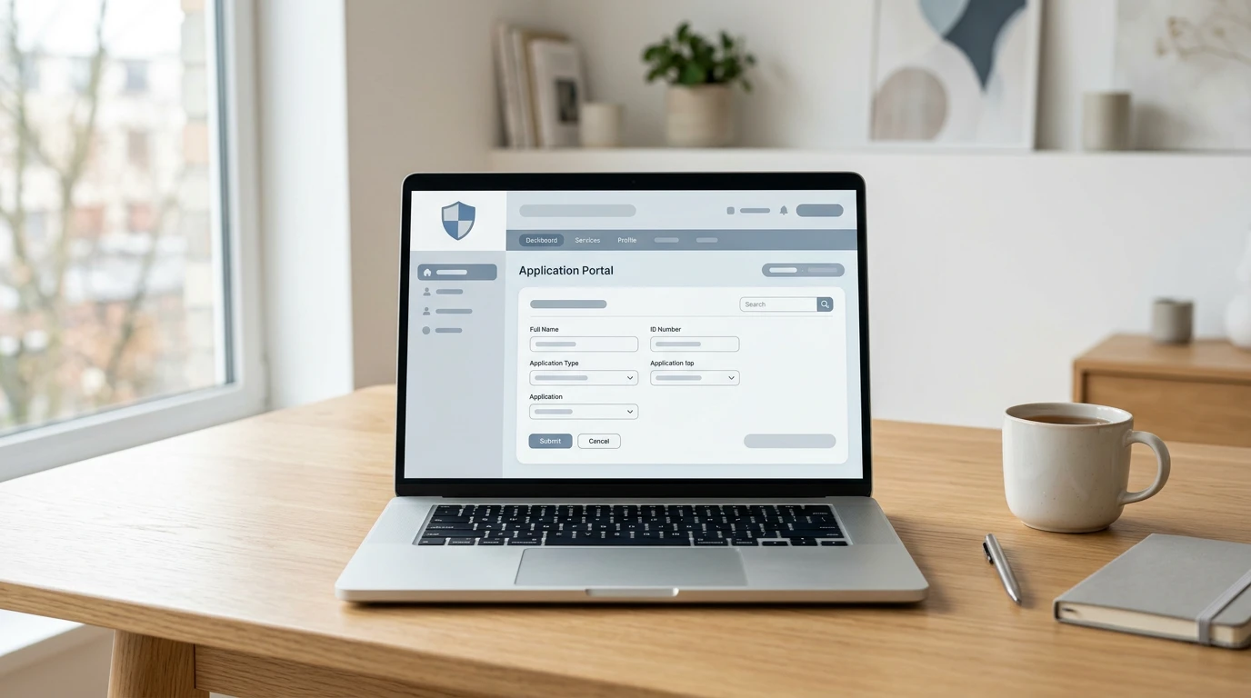 Interfaz minimalista de portal administrativo en una pantalla de ordenador portátil