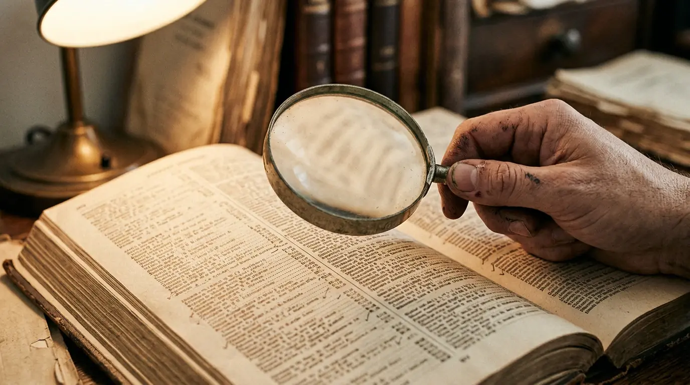 Lupa sobre una página de directorio impreso, evocando verificación de registro