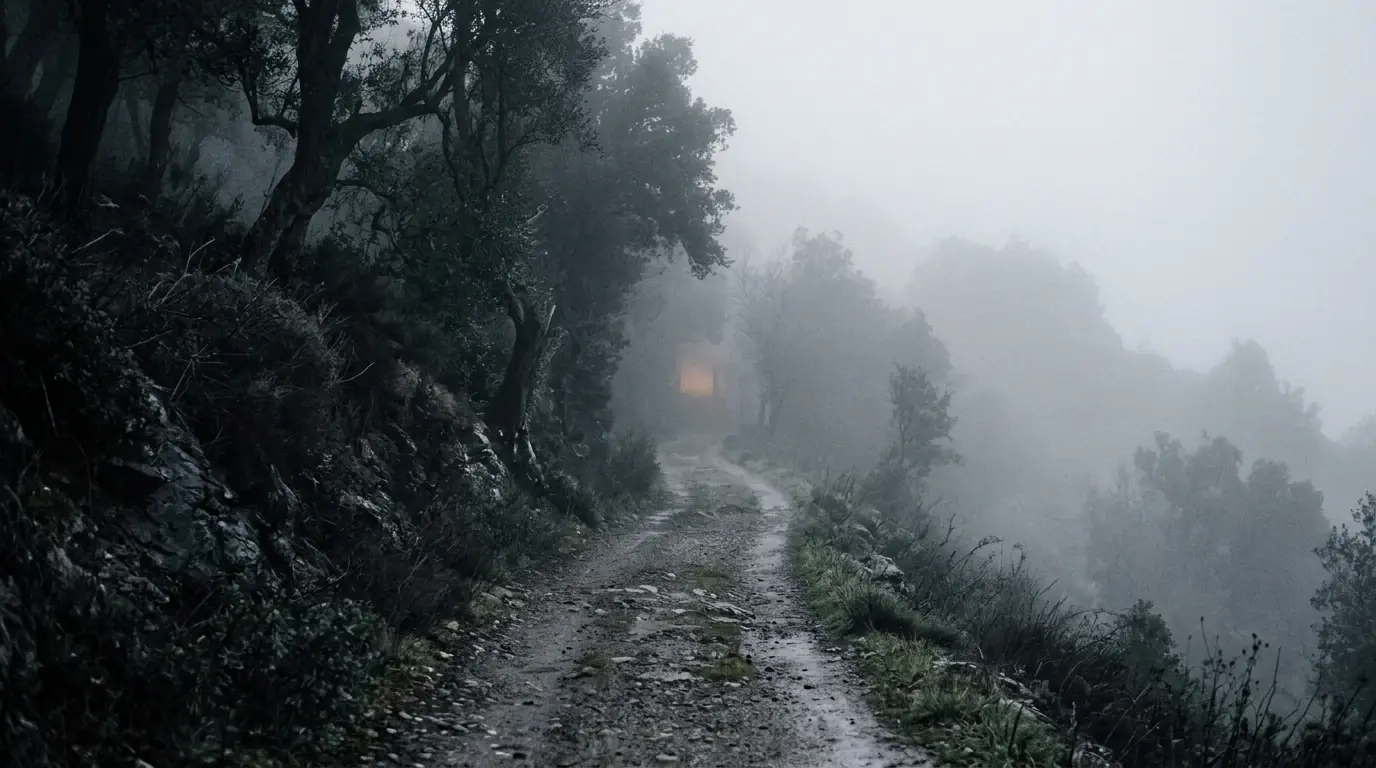 Camino borroso entre dos zonas con iluminación dispar, evocando ambigüedad jurídica